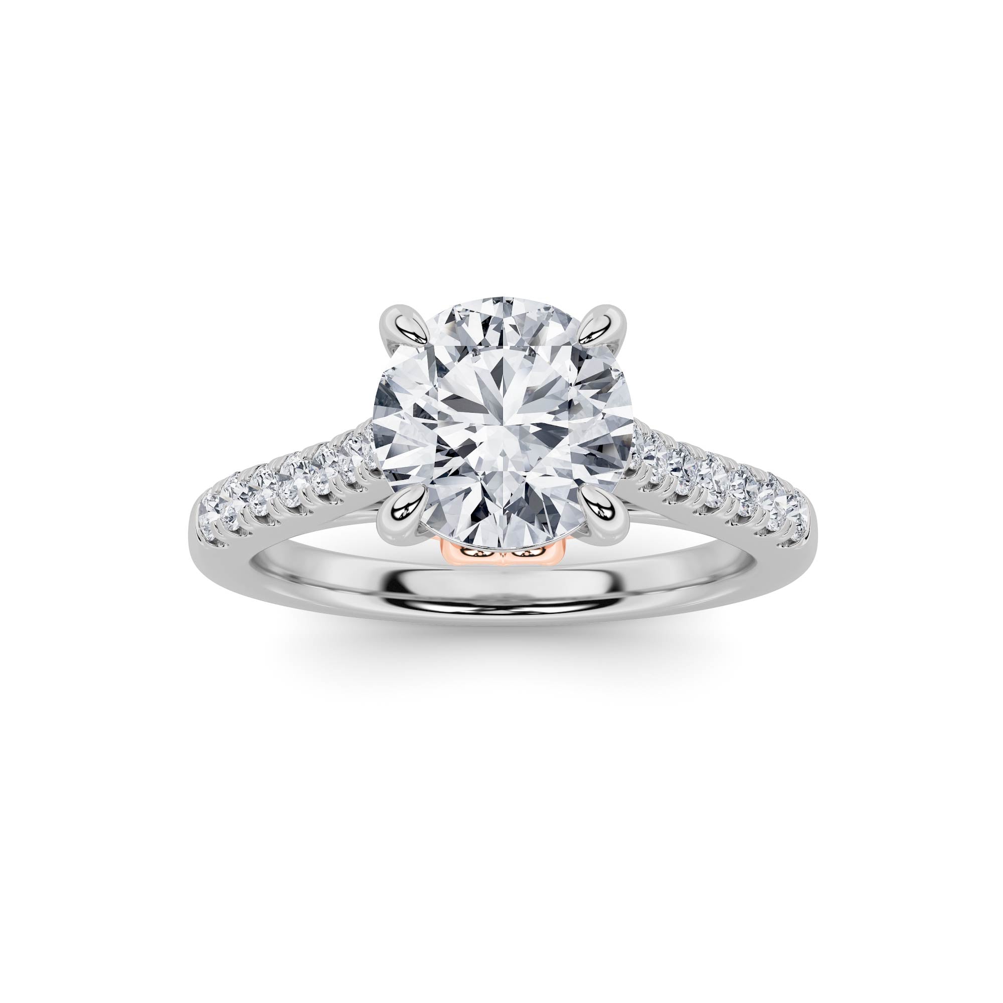 2.5CTW Round Shaped Lab Grown Diamond (F/VS) Petite Shank Accented Engagement Ring in 14K Gold