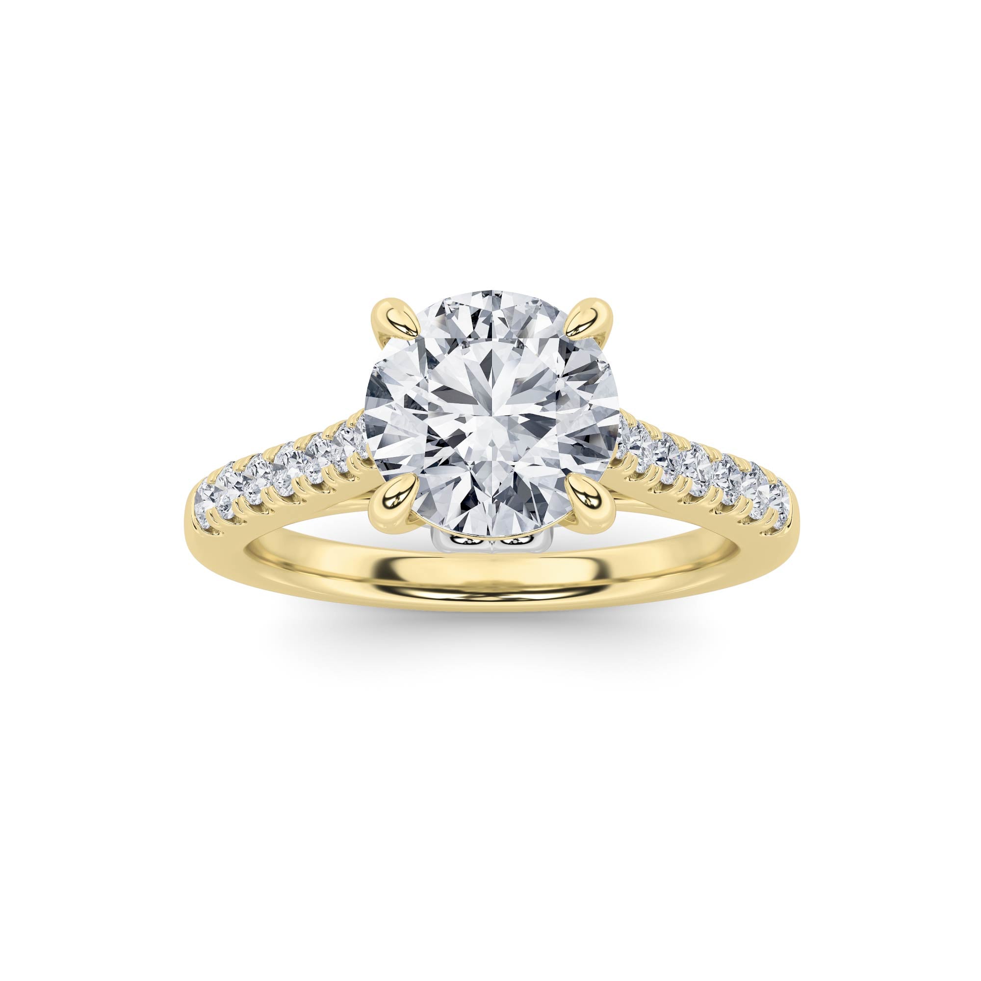 2.5CTW Round Shaped Lab Grown Diamond (F/VS) Petite Shank Accented Engagement Ring in 14K Gold