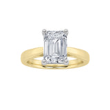 2CTW Emerald Shaped Lab Grown Diamond (F/VS) Classic Shank Solitaire Two Tone Engagement Ring in 14K Gold