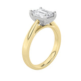 2CTW Emerald Shaped Lab Grown Diamond (F/VS) Classic Shank Solitaire Two Tone Engagement Ring in 14K Gold