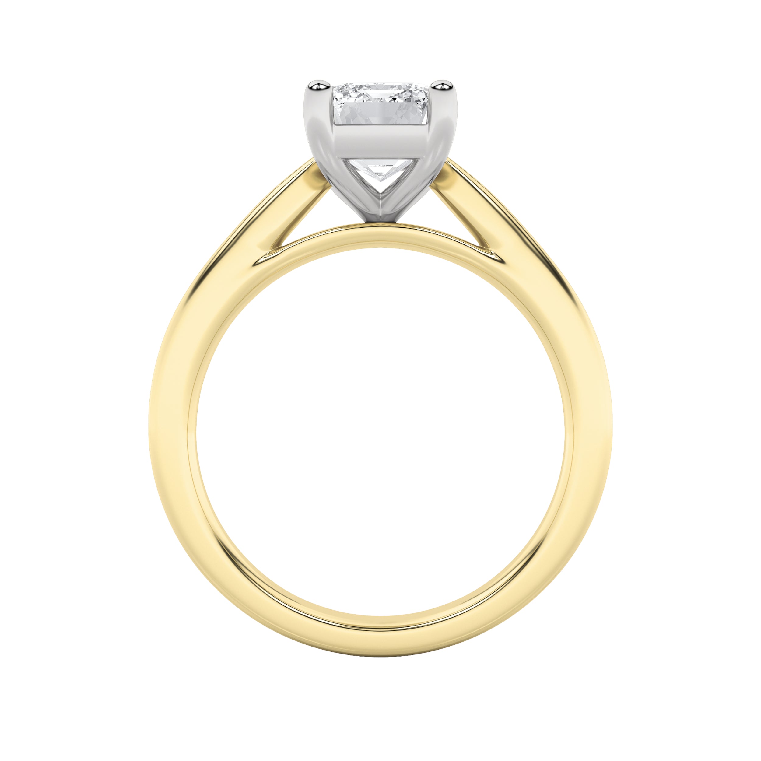 2CTW Emerald Shaped Lab Grown Diamond (F/VS) Classic Shank Solitaire Two Tone Engagement Ring in 14K Gold