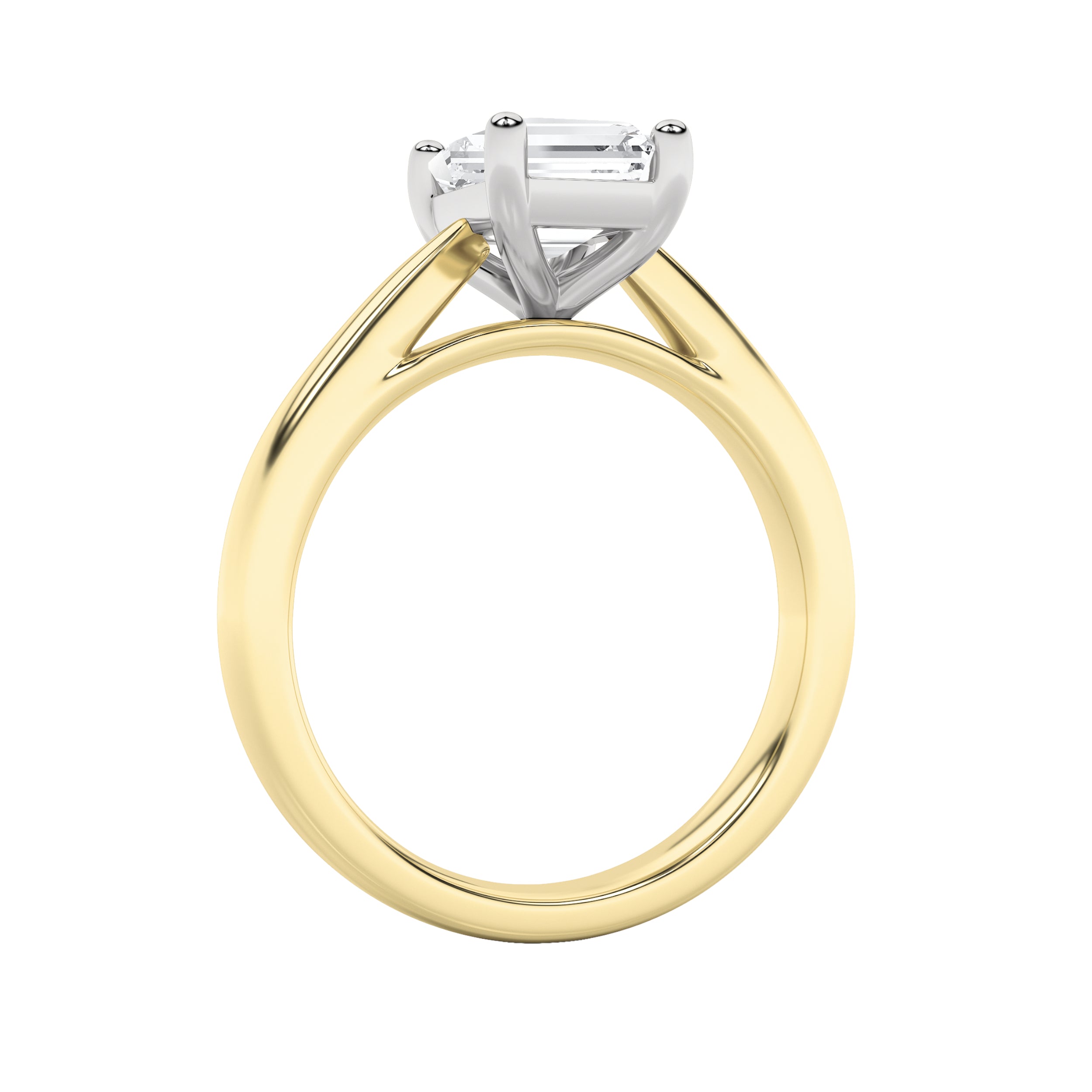 2CTW Emerald Shaped Lab Grown Diamond (F/VS) Classic Shank Solitaire Two Tone Engagement Ring in 14K Gold
