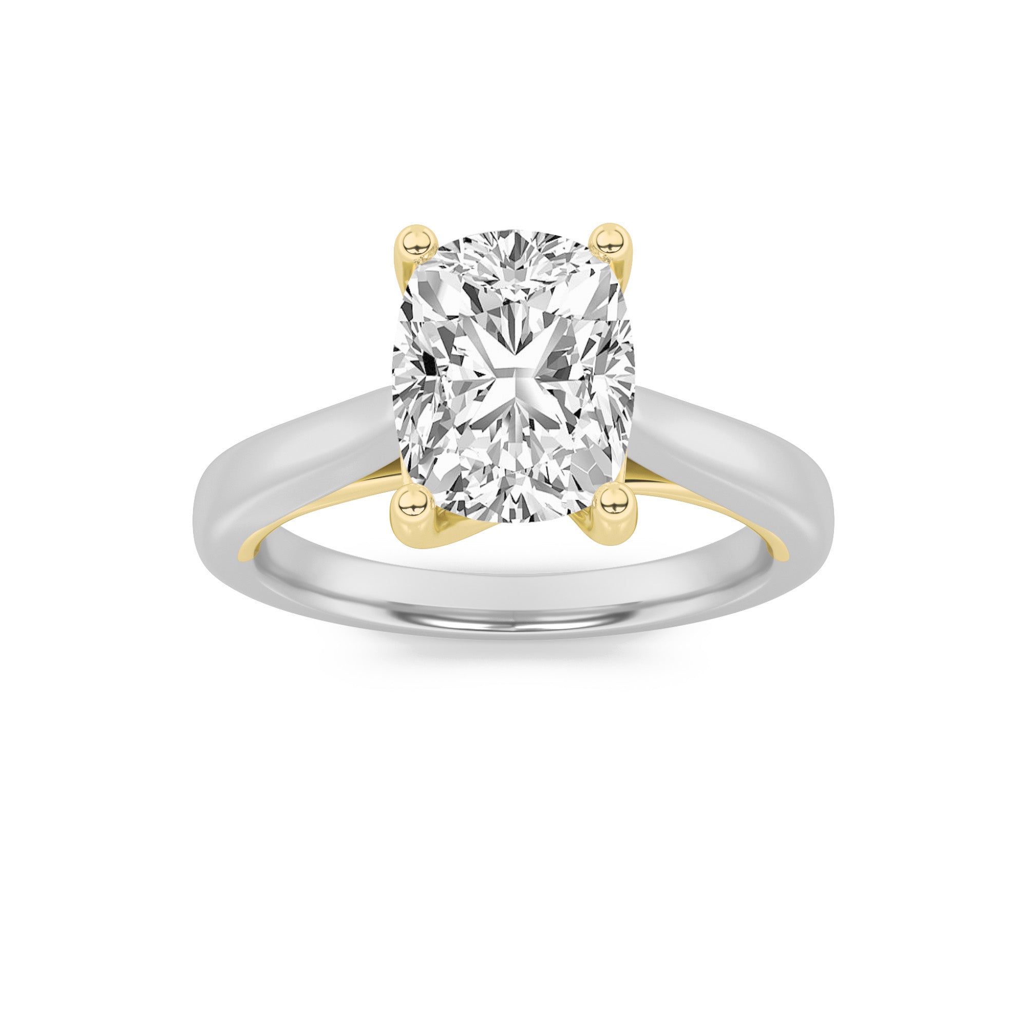 1.5CTW Elongated Cushion Shaped Lab Grown Diamond (G/VS) Two Tone Cathedral Shank Engagement Ring in 14K Gold