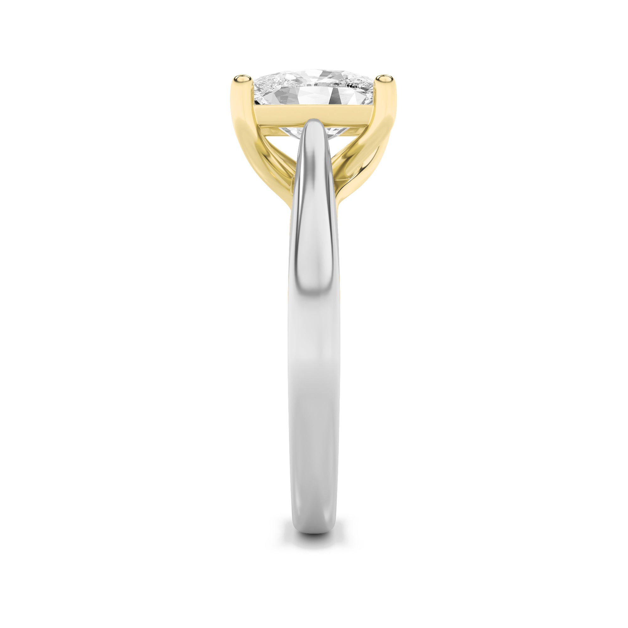 1.5CTW Elongated Cushion Shaped Lab Grown Diamond (G/VS) Two Tone Cathedral Shank Engagement Ring in 14K Gold