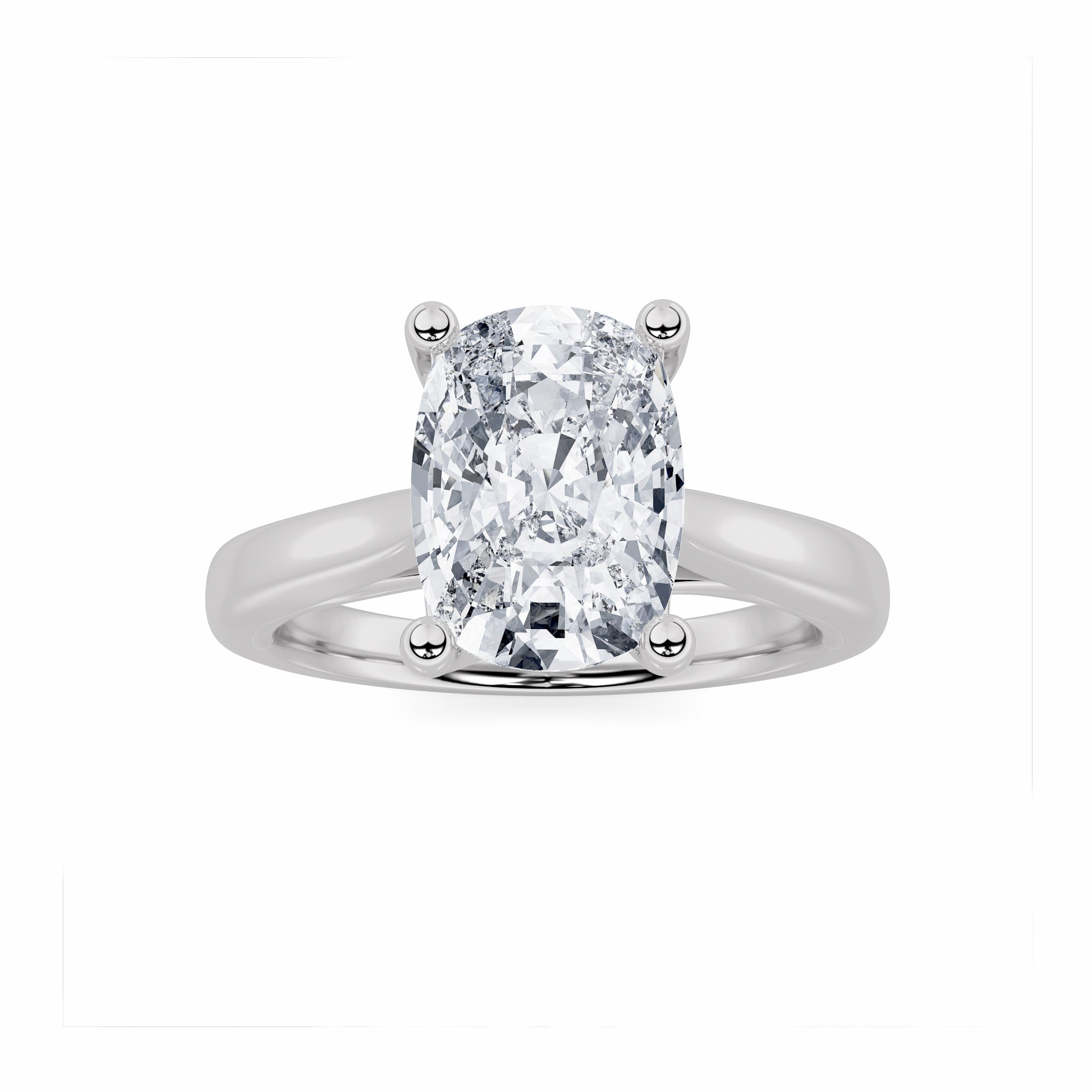 2CTW Elongated Cushion Shaped Lab Grown Diamond (G/VS) Two Tone Cathedral Shank Engagement Ring in 14K Gold