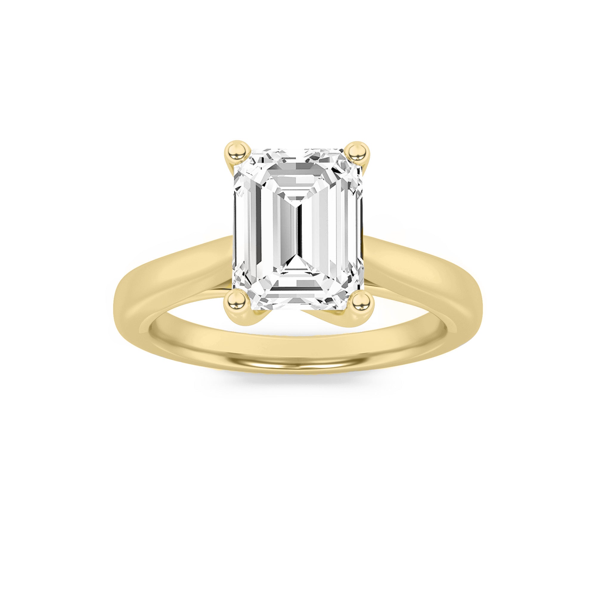 2CTW Emerald Shaped Lab Grown Diamond (F/VS) Cathedral Shank Engagement Ring in 14K Yellow Gold