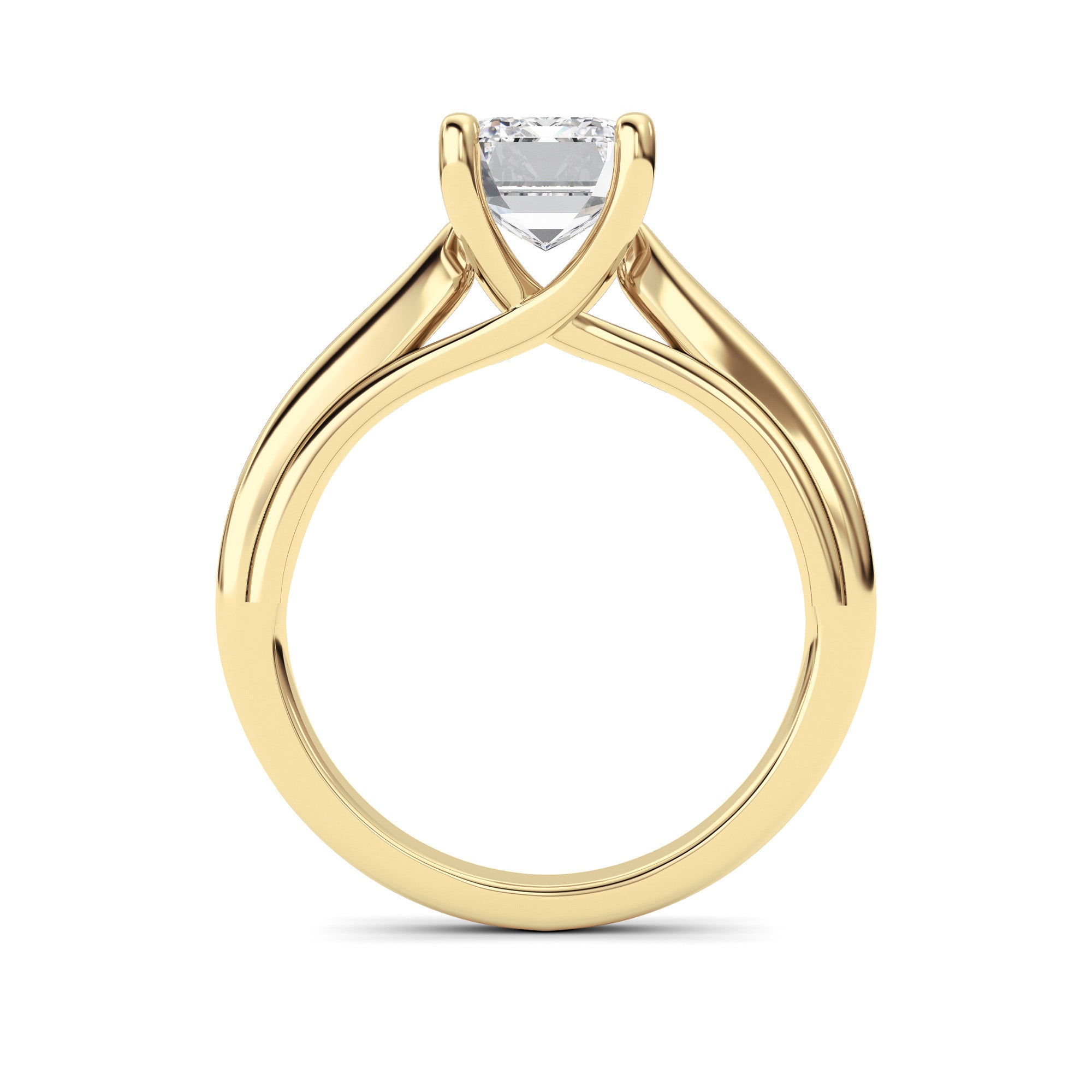 2CTW Emerald Shaped Lab Grown Diamond (F/VS) Cathedral Shank Engagement Ring in 14K Yellow Gold