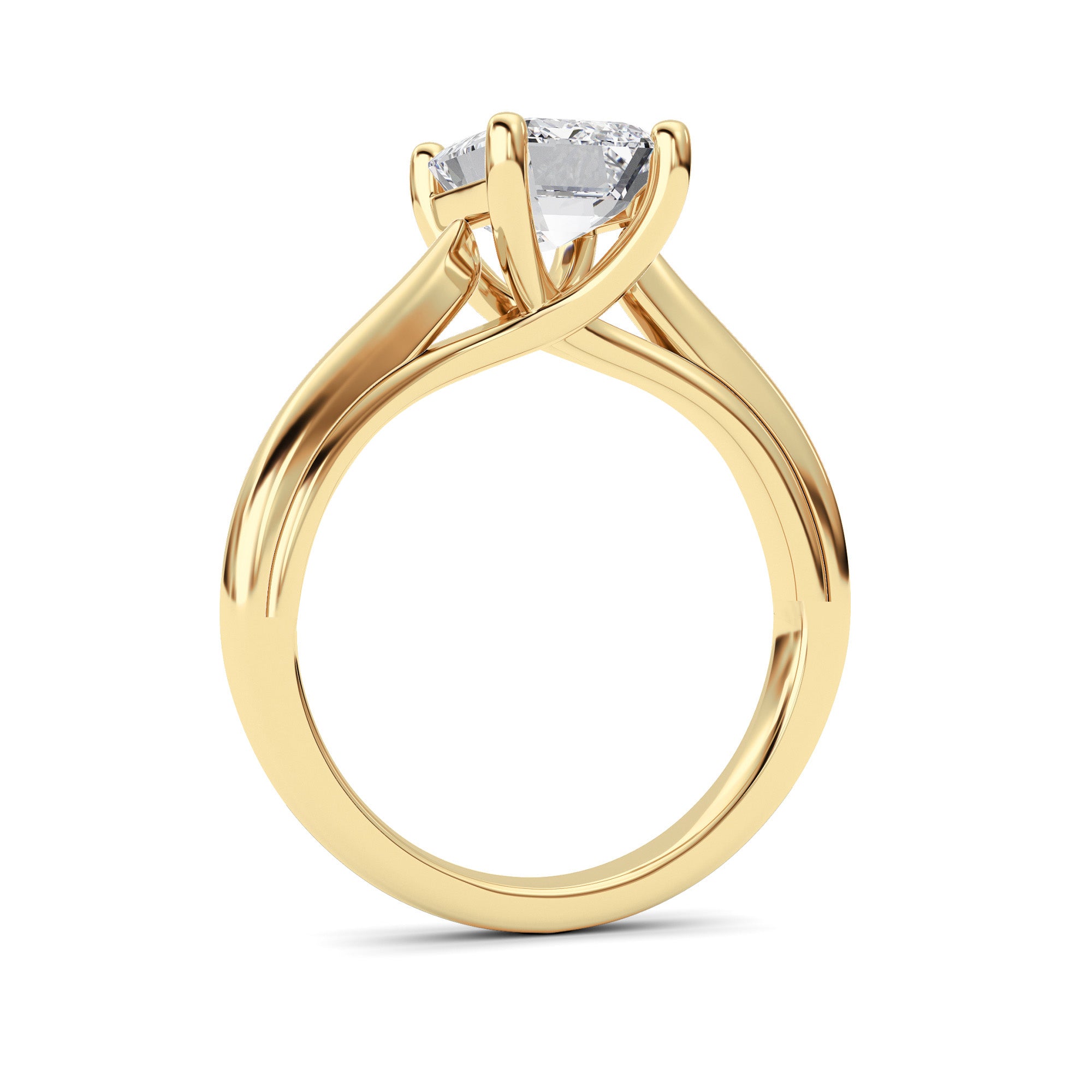 2CTW Emerald Shaped Lab Grown Diamond (F/VS) Cathedral Shank Engagement Ring in 14K Yellow Gold