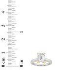 2CTW Emerald Shaped Lab Grown Diamond (F/VS) Two Tone Cathedral Shank Engagement Ring in 14K Gold