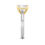 3CTW Emerald Shaped Lab Grown Diamond (F/VS) Two Tone Cathedral Shank Engagement Ring in 14K Gold