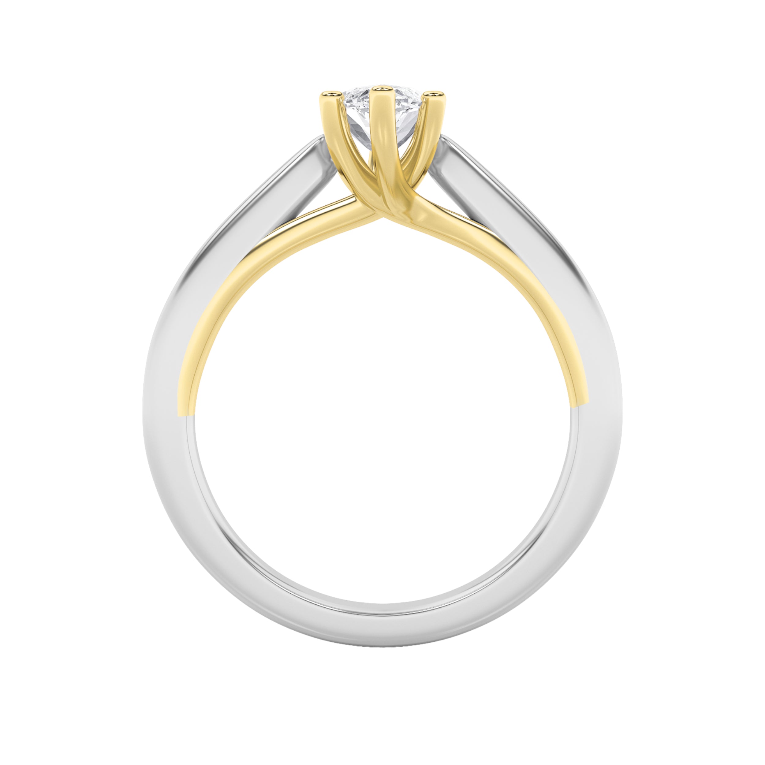 1CTW Marquise Shaped Lab Grown Diamond (F/VS) Two Tone Six Prong Engagement Ring in 14K Gold