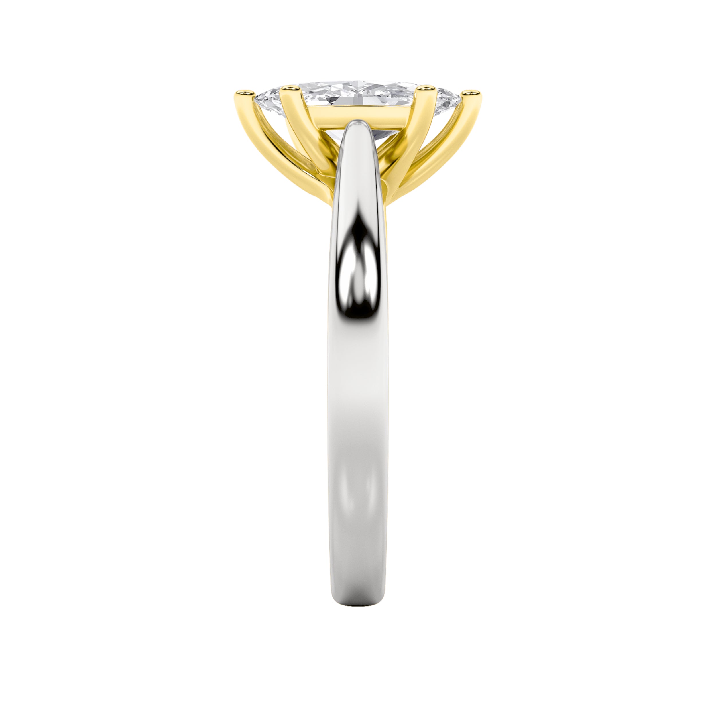 1CTW Marquise Shaped Lab Grown Diamond (F/VS) Two Tone Six Prong Engagement Ring in 14K Gold