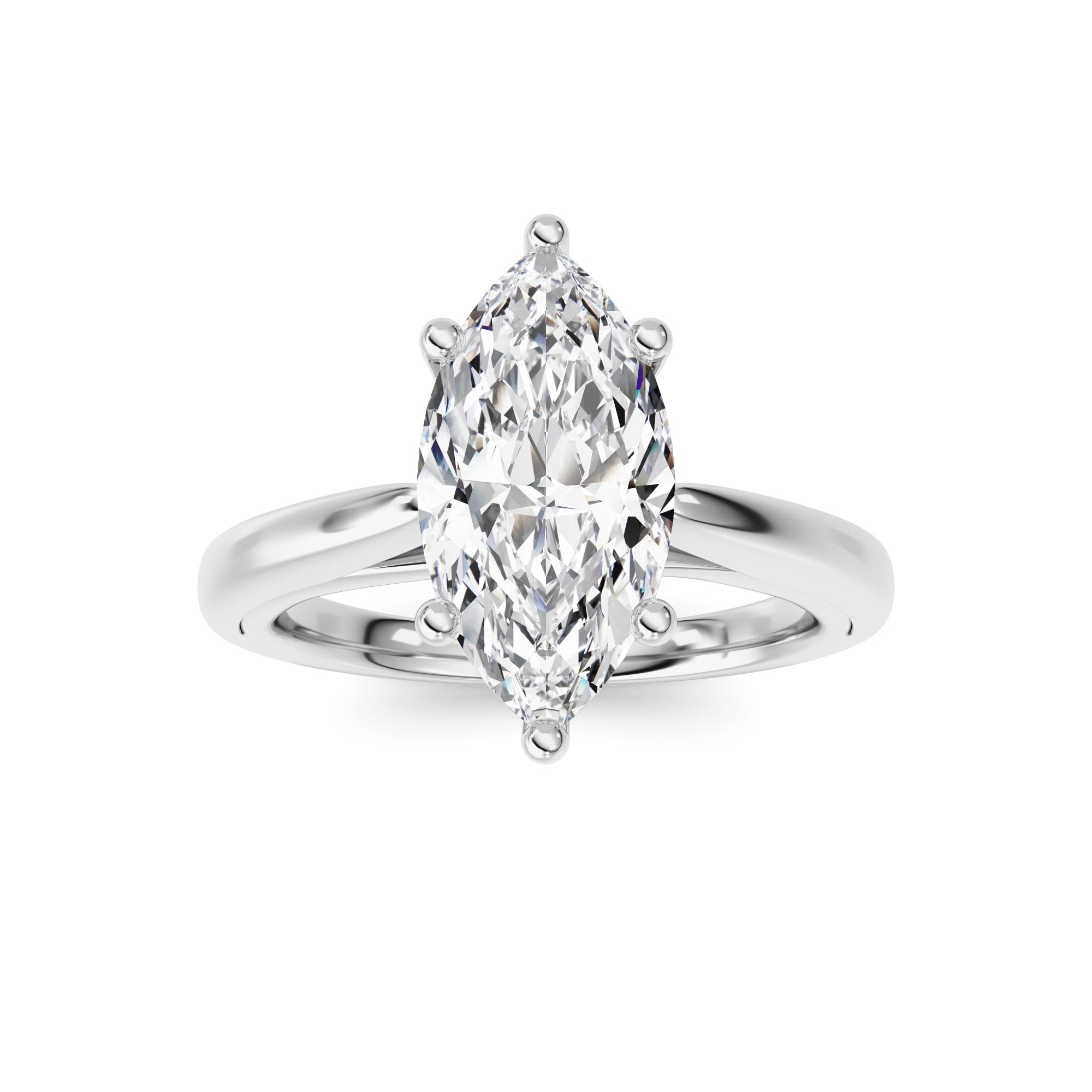 2CTW Marquise Shaped Lab Grown Diamond (F/VS) Ring in 14K White Gold