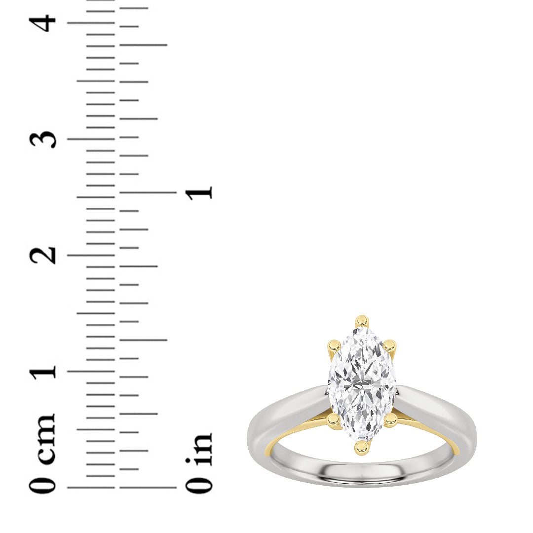 2CTW Marquise Shaped Lab Grown Diamond (F/VS) Ring in 14K White Gold|14K Yellow Gold
