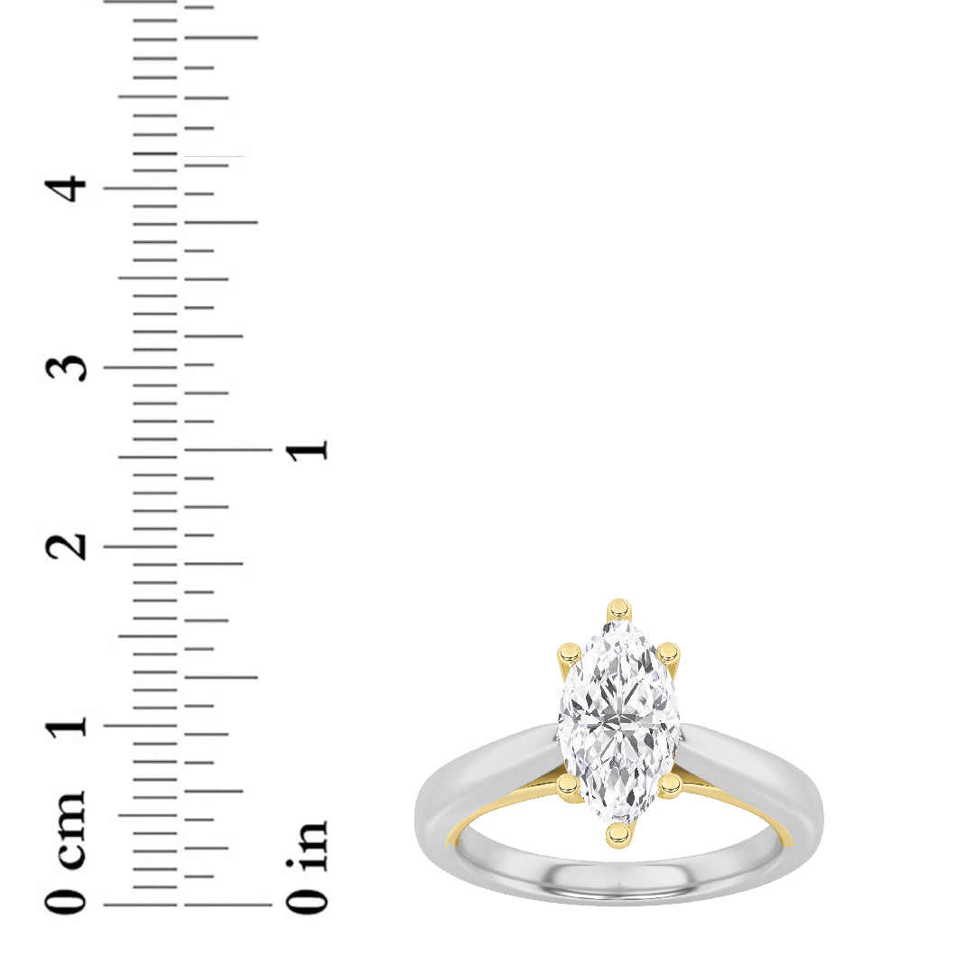 3CTW Marquise Shaped Lab Grown Diamond (F/VS) Ring in 14K White Gold|14K Yellow Gold