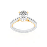 1CTW Oval Shaped Lab Grown Diamond (F/VS) Two Tone Cathedral Shank Engagement Ring in 14K Gold