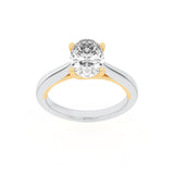1CTW Oval Shaped Lab Grown Diamond (F/VS) Two Tone Cathedral Shank Engagement Ring in 14K Gold