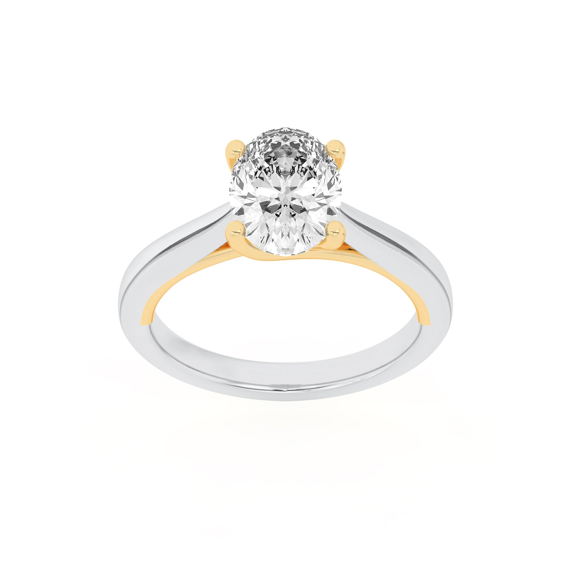 1CTW Oval Shaped Lab Grown Diamond (F/VS) Two Tone Cathedral Shank Engagement Ring in 14K Gold