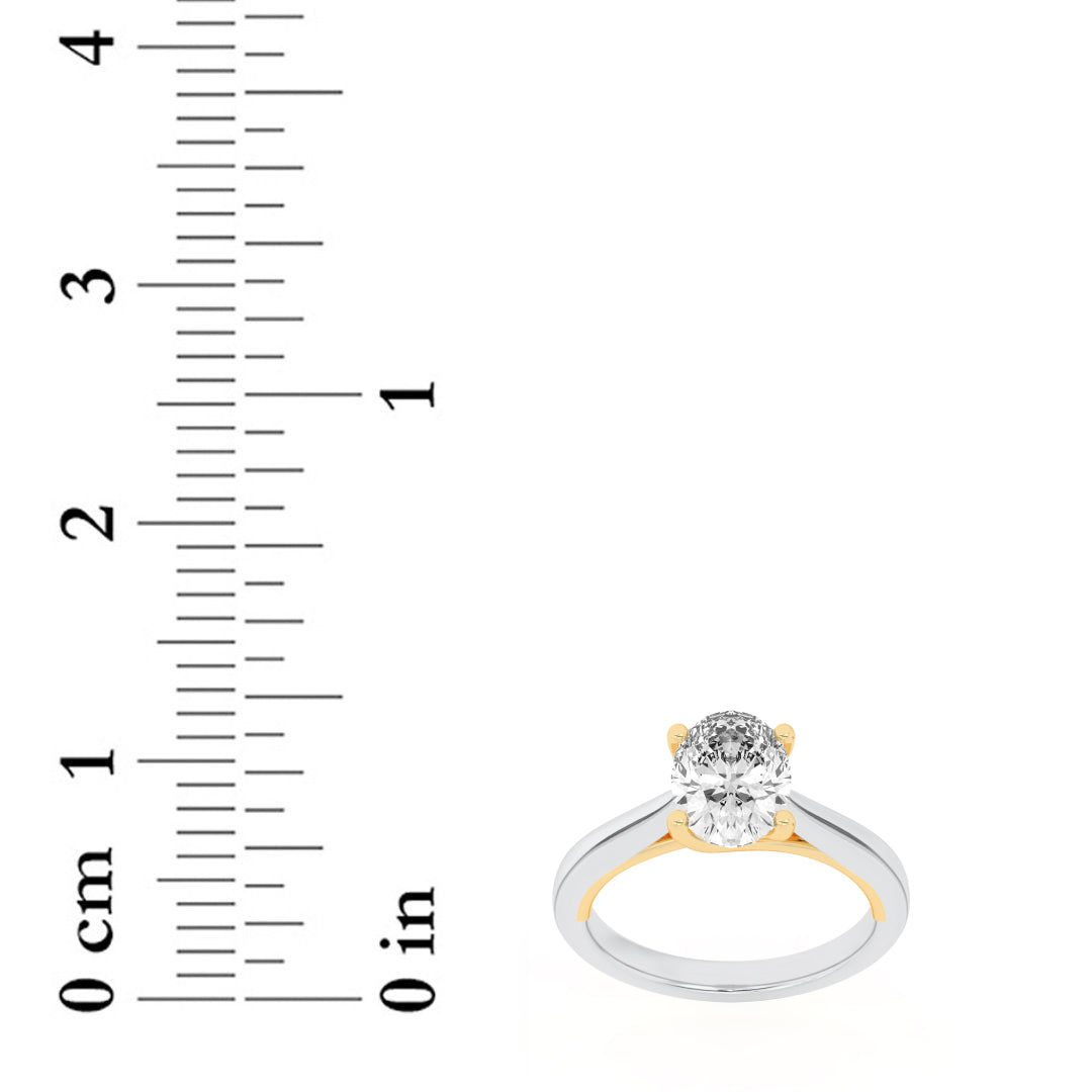 1CTW Oval Shaped Lab Grown Diamond (F/VS) Two Tone Cathedral Shank Engagement Ring in 14K Gold