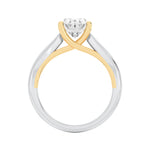 2CTW Oval Shaped Lab Grown Diamond (F/VS) Two Tone Cathedral Shank Engagement Ring in 14K Gold
