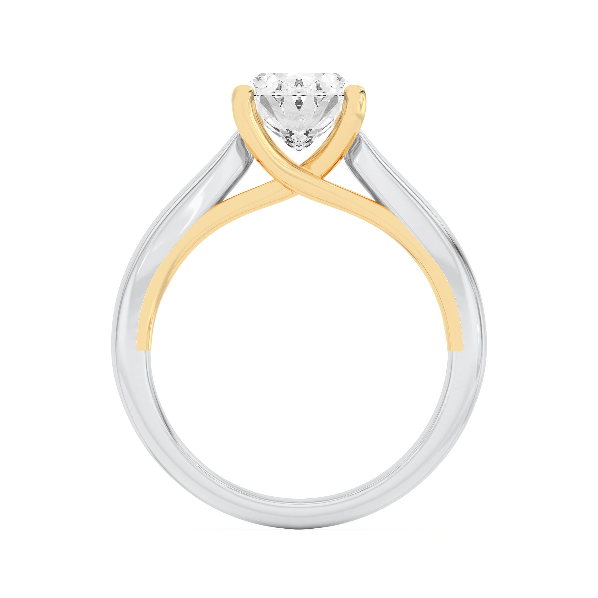 2CTW Oval Shaped Lab Grown Diamond (F/VS) Two Tone Cathedral Shank Engagement Ring in 14K Gold