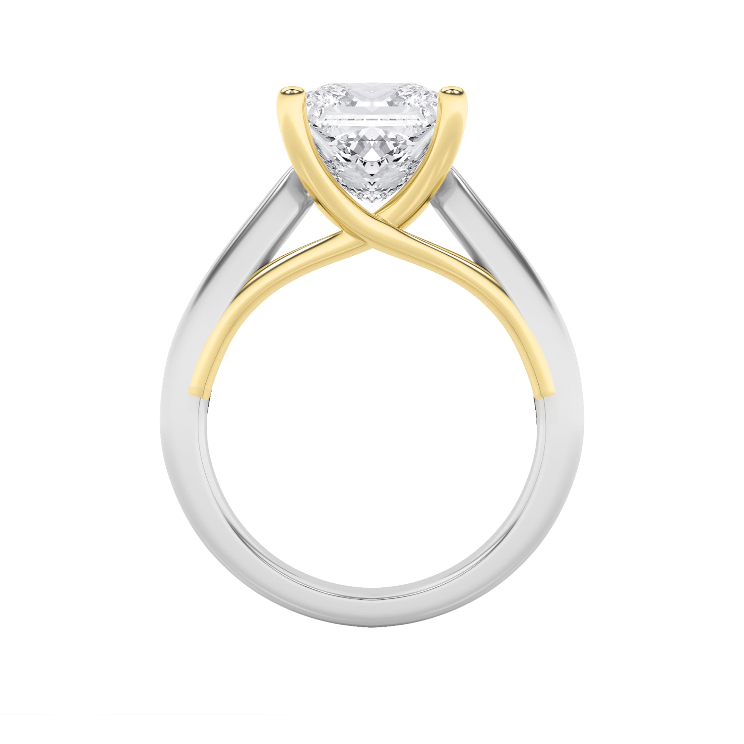1CTW Princess Shaped Lab Grown Diamond (F/VS) Two Tone Cathedral Shank Engagement Ring in 14K Gold