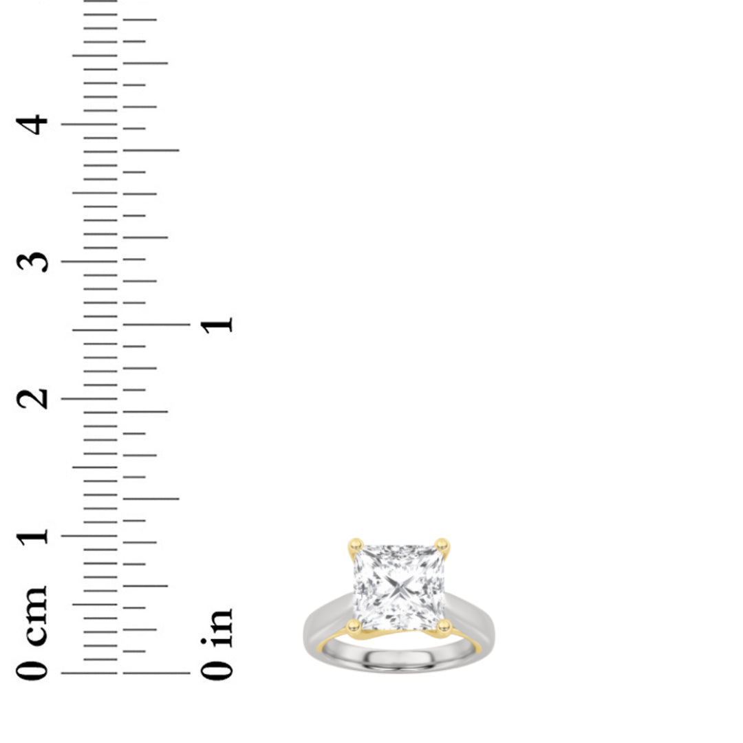 2CTW Princess Shaped Lab Grown Diamond (G/VS) Two Tone Cathedral Shank Engagement Ring in 14K Gold