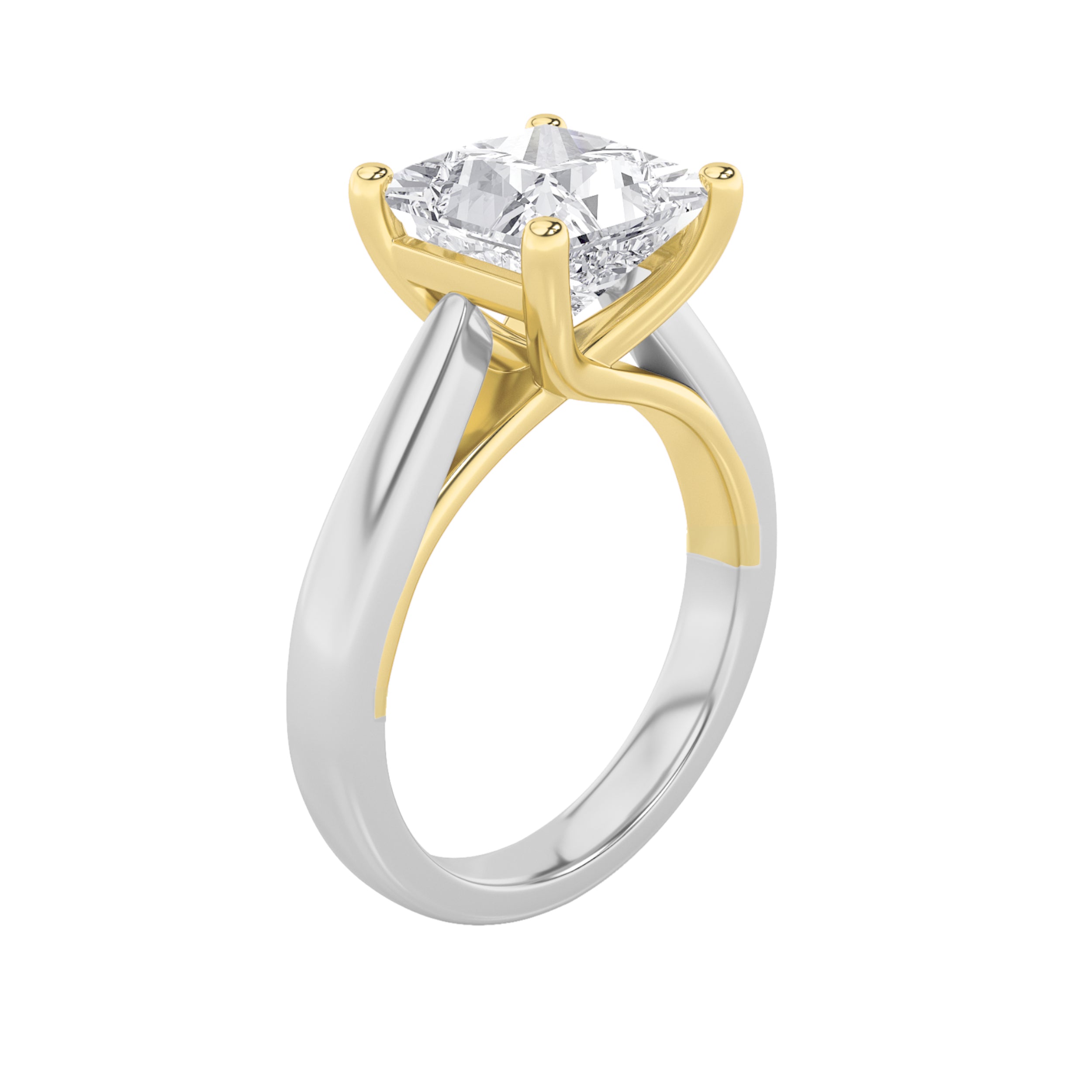 3CTW Princess Shaped Lab Grown Diamond (F/VS) Two Tone Cathedral Shank Engagement Ring in 14K Gold
