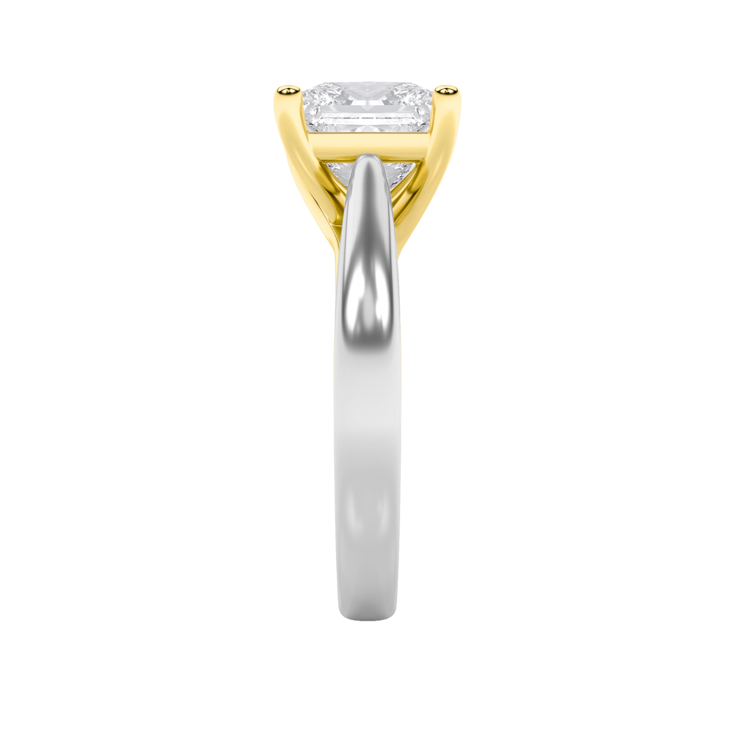 3CTW Princess Shaped Lab Grown Diamond (F/VS) Two Tone Cathedral Shank Engagement Ring in 14K Gold