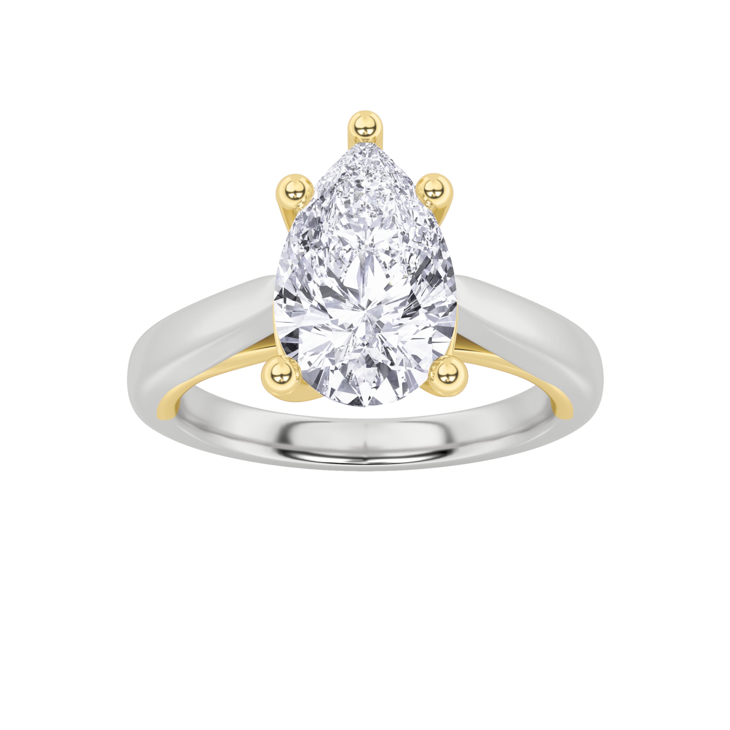 1CTW Pear Shaped Lab Grown Diamond (F/VS) Two Tone Cathedral Shank Engagement Ring in 14K Gold