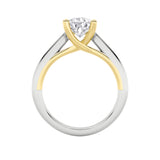 1CTW Pear Shaped Lab Grown Diamond (F/VS) Two Tone Cathedral Shank Engagement Ring in 14K Gold