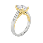 2CTW Pear Shaped Lab Grown Diamond (F/VS) Two Tone Cathedral Shank Engagement Ring in 14K Gold