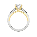 2CTW Pear Shaped Lab Grown Diamond (F/VS) Two Tone Cathedral Shank Engagement Ring in 14K Gold