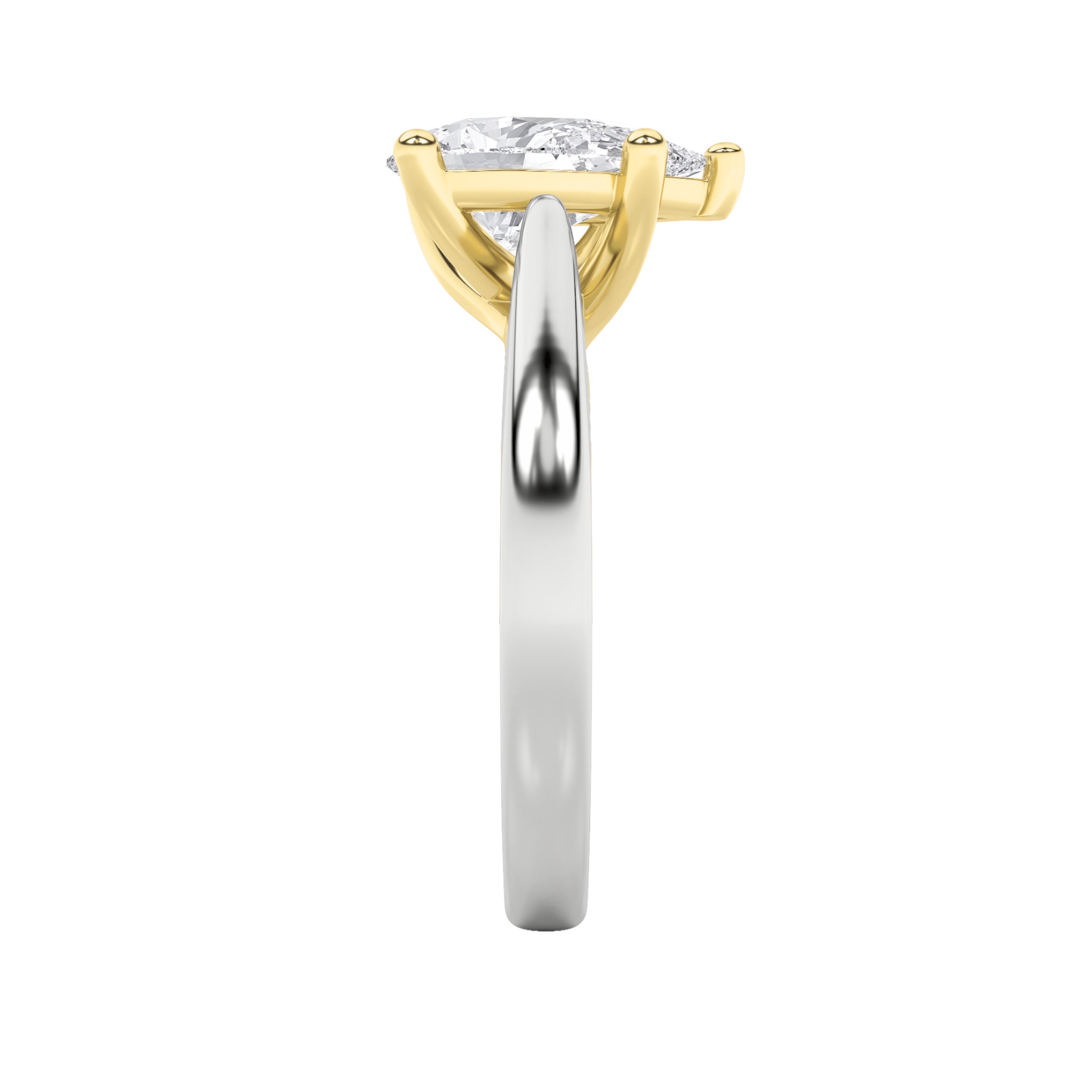 2CTW Pear Shaped Lab Grown Diamond (F/VS) Two Tone Cathedral Shank Engagement Ring in 14K Gold