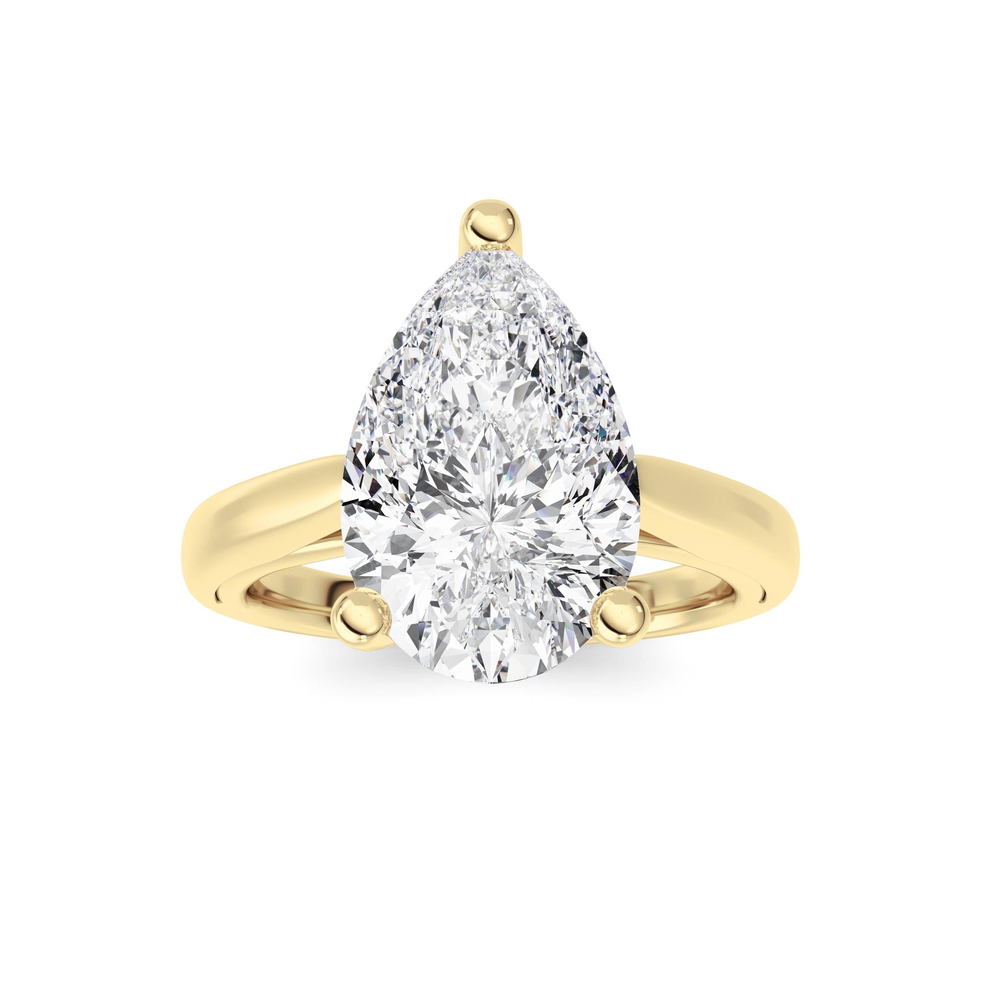 3CTW Pear Shaped Lab Grown Diamond (F/VS) Ring in 14K Yellow Gold