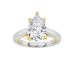 3CTW Pear Shaped Lab Grown Diamond (F/VS) Ring in 14K White Gold|14K Yellow Gold