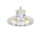 3CTW Pear Shaped Lab Grown Diamond (F/VS) Ring in 14K White Gold|14K Yellow Gold