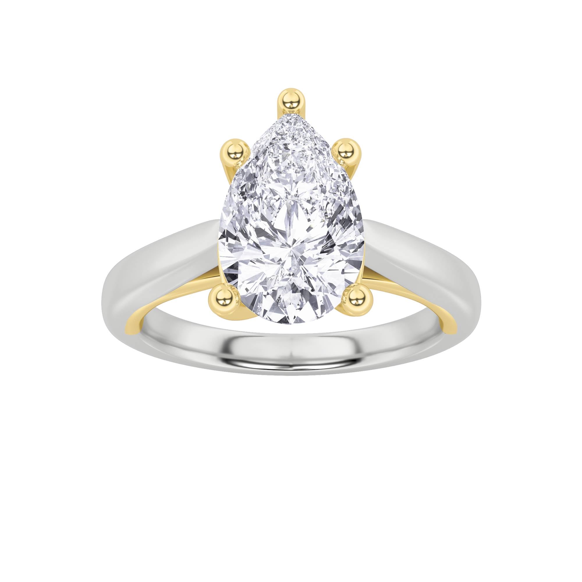 3CTW Pear Shaped Lab Grown Diamond (F/VS) Ring in 14K White Gold|14K Yellow Gold
