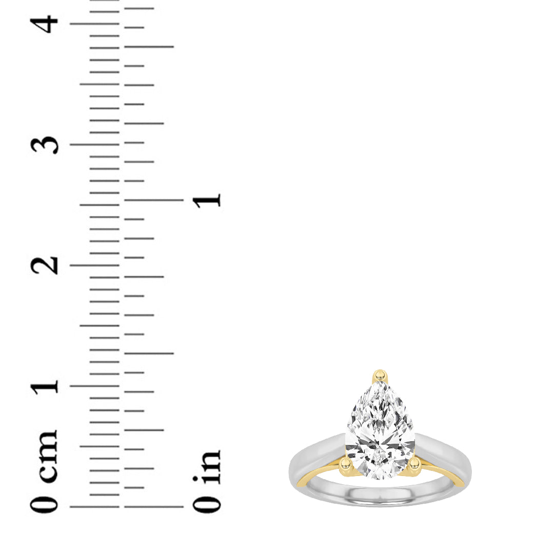 3CTW Pear Shaped Lab Grown Diamond (F/VS) Ring in 14K White Gold|14K Yellow Gold