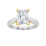 2CTW Radiant Shaped Lab Grown Diamond (G/VS) Two Tone Cathedral Shank Engagement Ring in 14K Gold