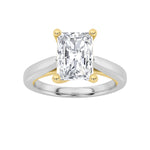 3CTW Radiant Shaped Lab Grown Diamond (F/VS) Two Tone Cathedral Shank Engagement Ring in 14K Gold