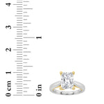 3CTW Radiant Shaped Lab Grown Diamond (F/VS) Two Tone Cathedral Shank Engagement Ring in 14K Gold