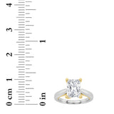 3CTW Radiant Shaped Lab Grown Diamond (F/VS) Two Tone Cathedral Shank Engagement Ring in 14K Gold