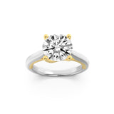 1CTW Round Shaped Lab Grown Diamond (F/VS) Two Tone Cathedral Shank Engagement Ring in 14K Gold