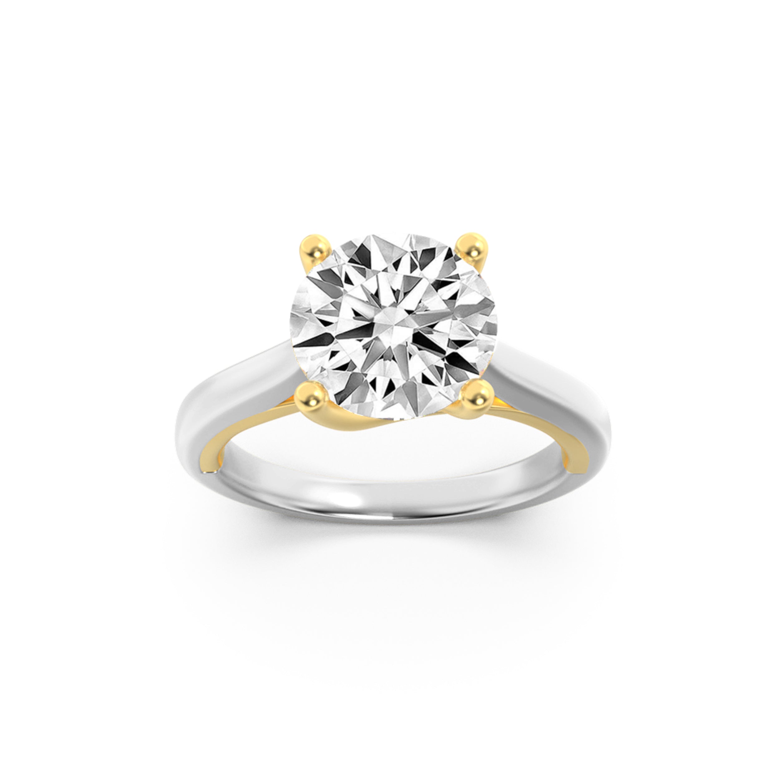 1CTW Round Shaped Lab Grown Diamond (F/VS) Two Tone Cathedral Shank Engagement Ring in 14K Gold