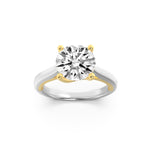 1.5CTW Round Shaped Lab Grown Diamond (F/VS) Two Tone Cathedral Shank Engagement Ring in 14K Gold
