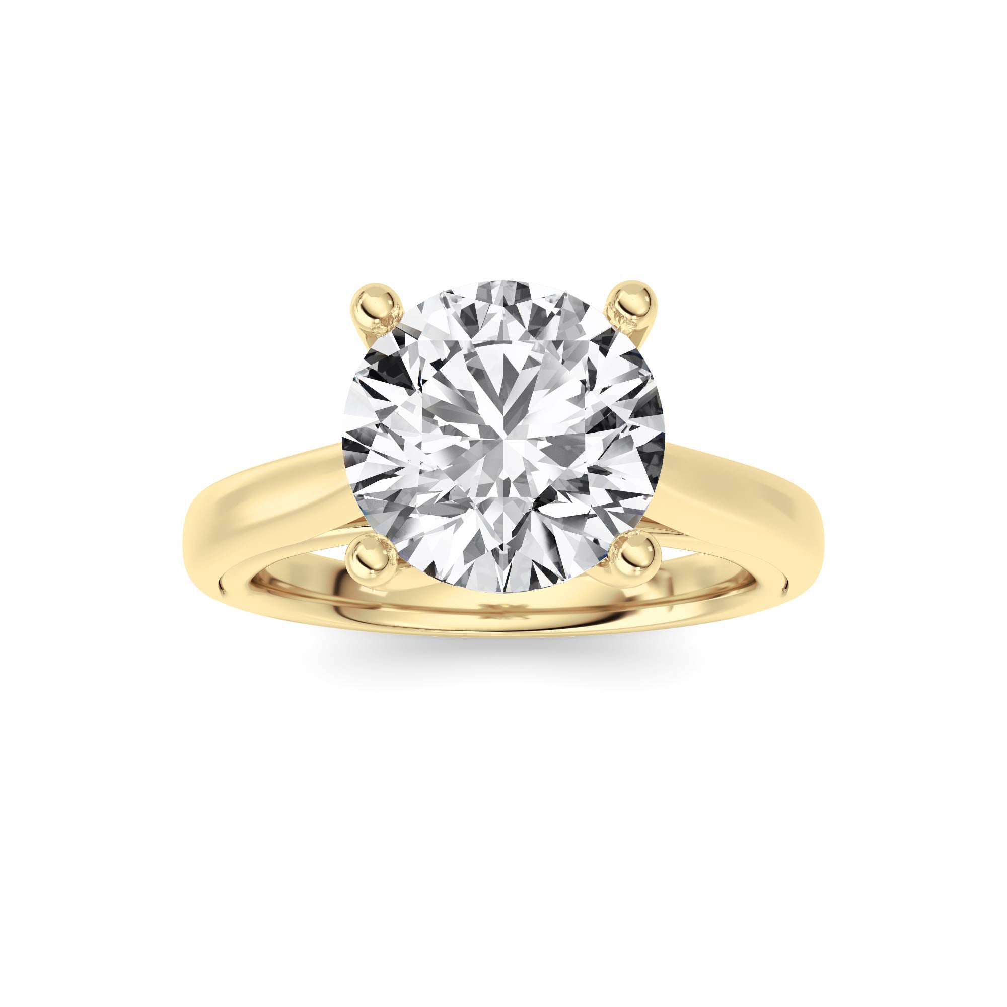 2CTW Round Shaped Lab Grown Diamond (F/VS) Cathedral Shank Engagement Ring in 14K Yellow Gold