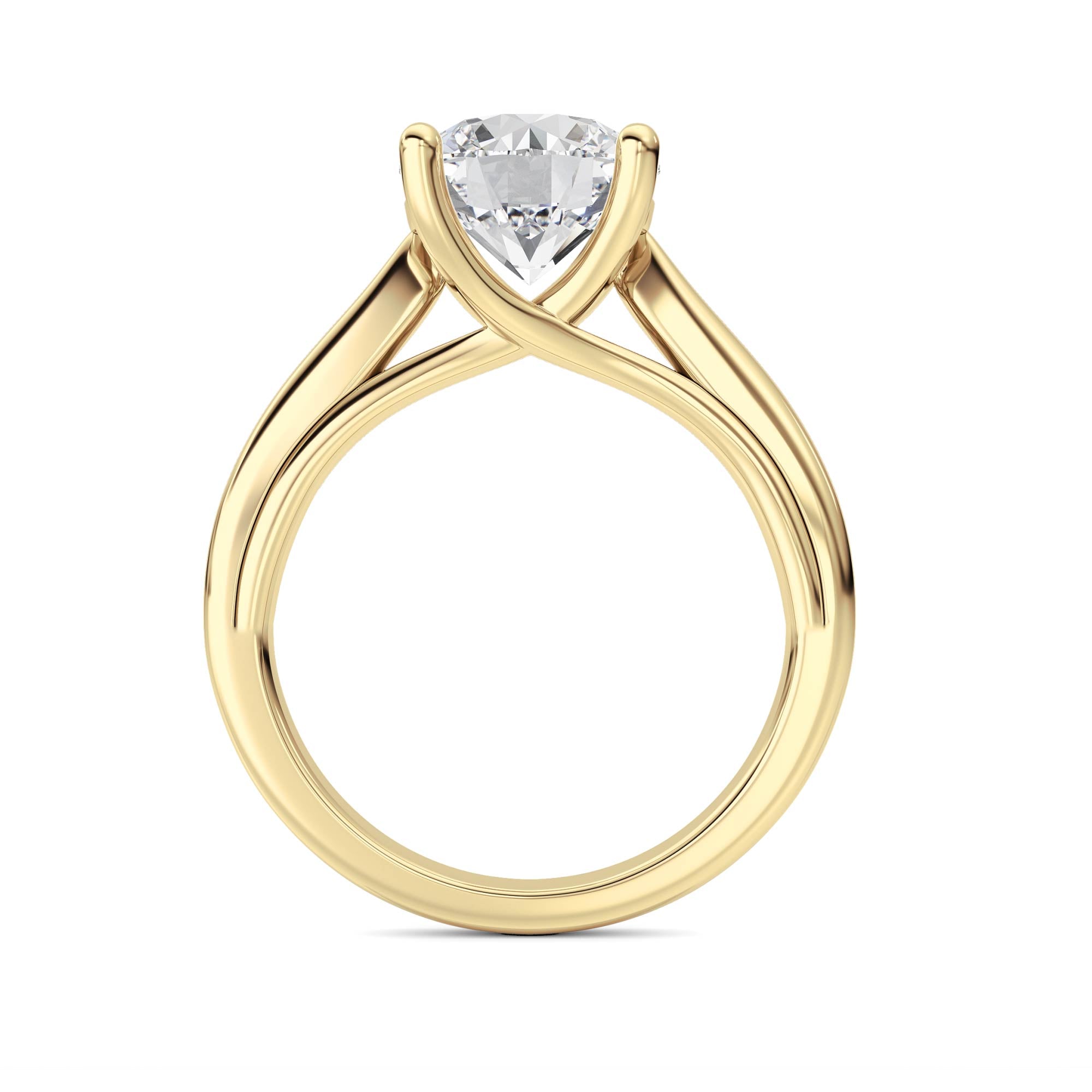 2CTW Round Shaped Lab Grown Diamond (F/VS) Cathedral Shank Engagement Ring in 14K Yellow Gold