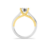 2CTW Round Shaped Lab Grown Diamond (F/VS) Two Tone Cathedral Shank Engagement Ring in 14K Gold