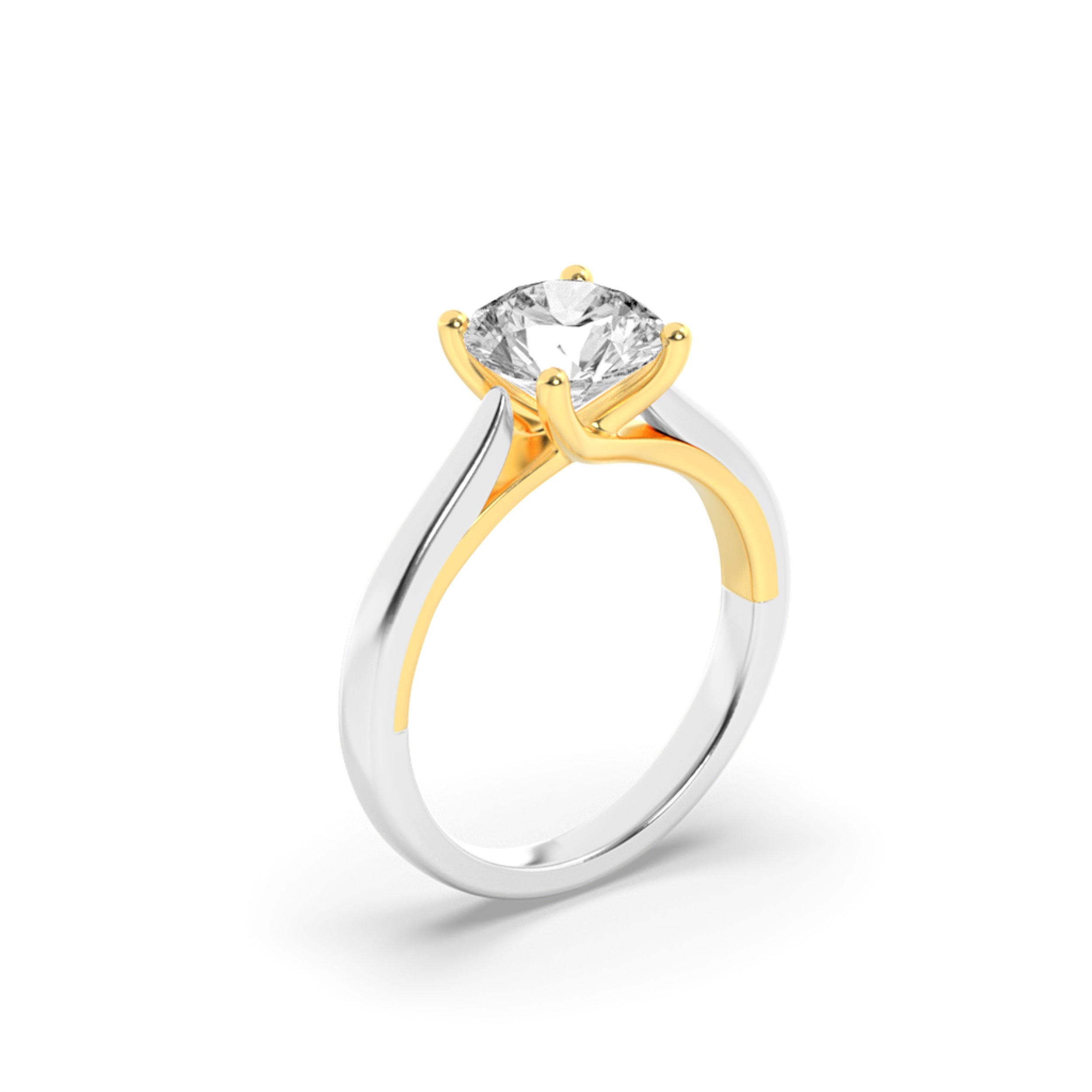 2.5CTW Round Shaped Lab Grown Diamond (G/VS) Two Tone Cathedral Shank Engagement Ring in 14K Gold